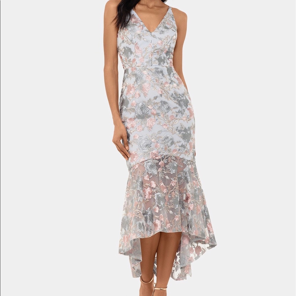 XSCAPE Embroidered Floral High-Low Gown